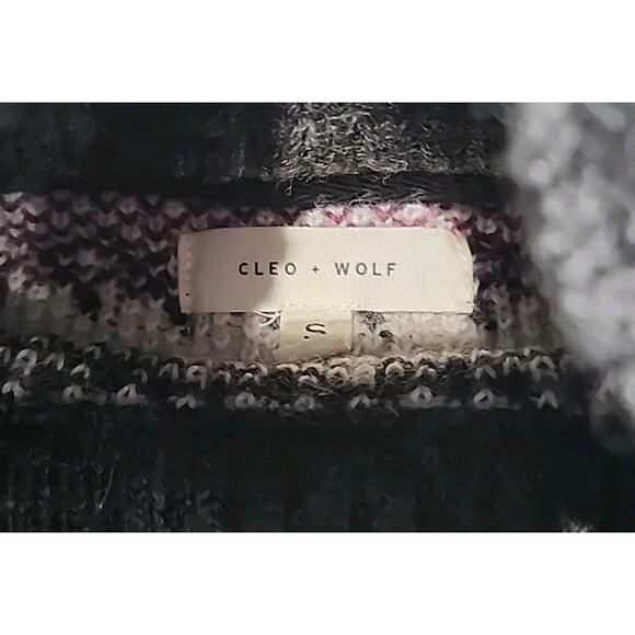 Cleo + Wolf Fair Isle Sweater Womens Small Cropped Gray Purple White Wool Blend - Picture 6 of 11